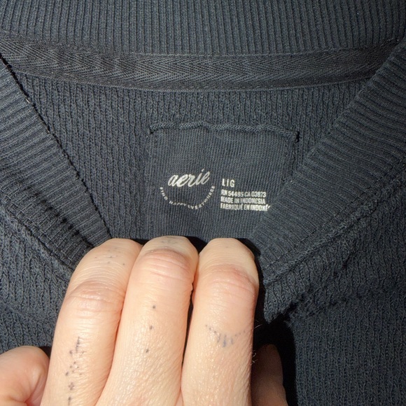 aerie Black Waffle Knit Crewneck Sweatshirt large - Picture 2 of 4